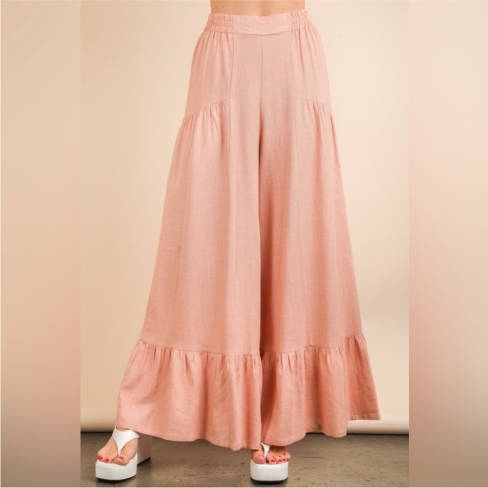NWT Pink Wide-Leg Ruffle Pants